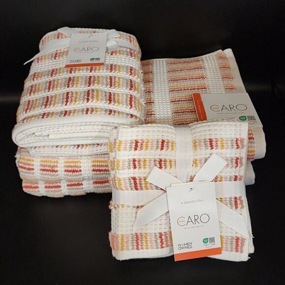 Caro Home 8pc Striped Autumnal Multicolor Cotton Towel Set 2 Bath 2 Hand 4 Tip - Picture 7 of 10